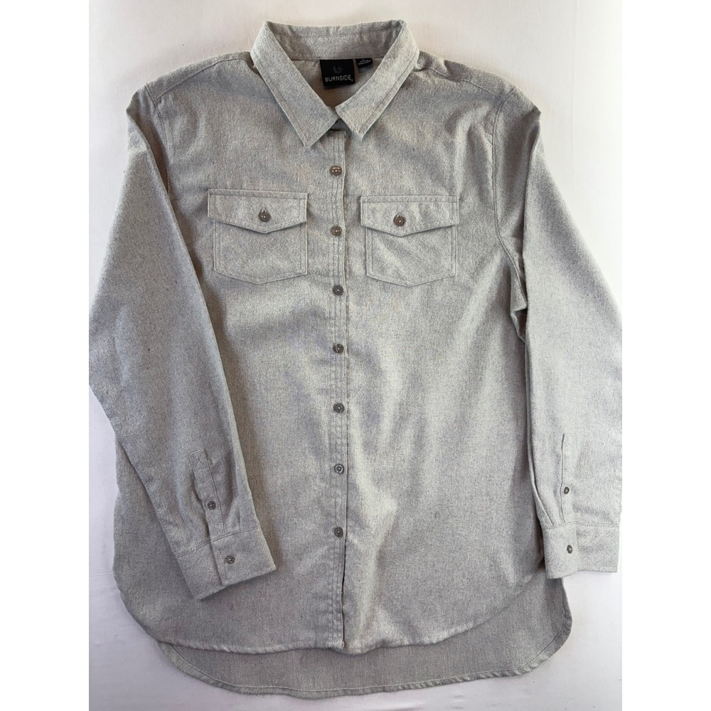 Burnside Mens Light Gray Flannel Button Down Shirt B5200 Large